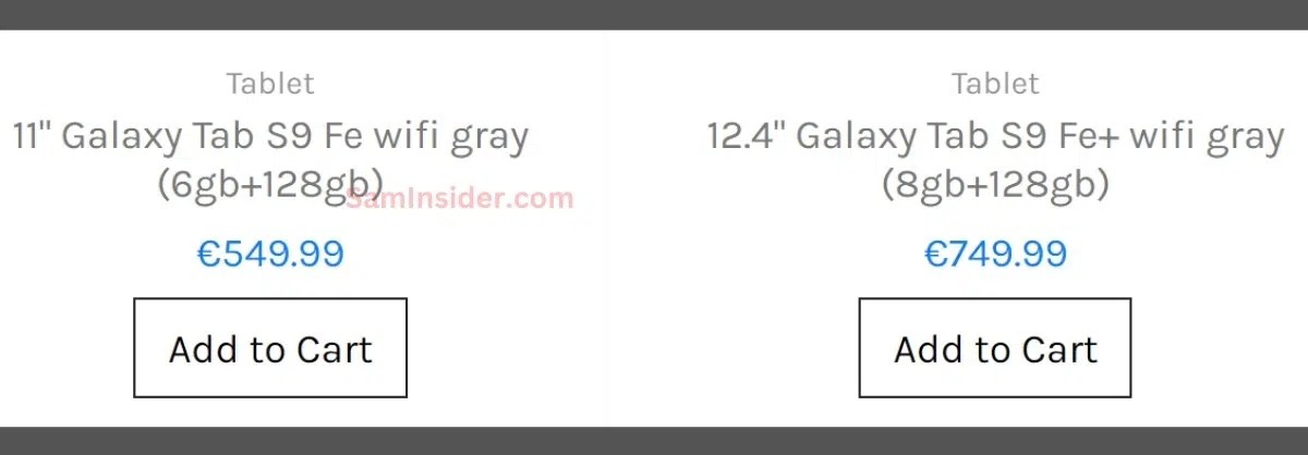 prices GSMArena.com Samsung Europe - FE in Galaxy Tab imminent S9 leak, news is increase