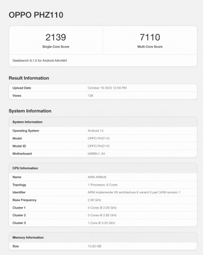 Oppo Find X7 (PHZ110) on Geekbench