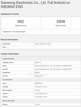 Exynos 1480 Geekbench 5 scorecard