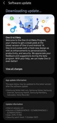 Samsung Galaxy M23 One UI 6 beta update screens