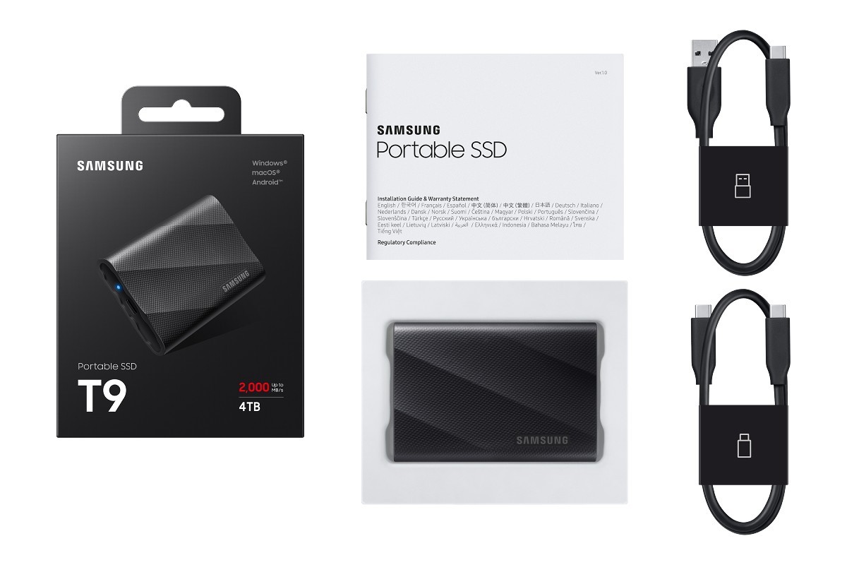 Samsung's T9 portable SSD is its first with USB 3 Gen 2x2, it achieves 2,000MB/s transfer speeds