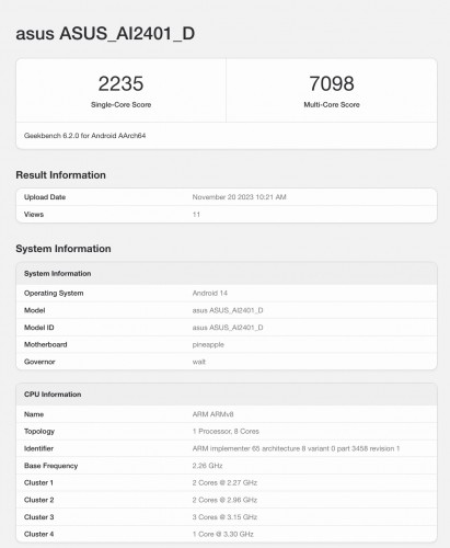 Asus ROG Phone 8 Ultimate на Geekbench