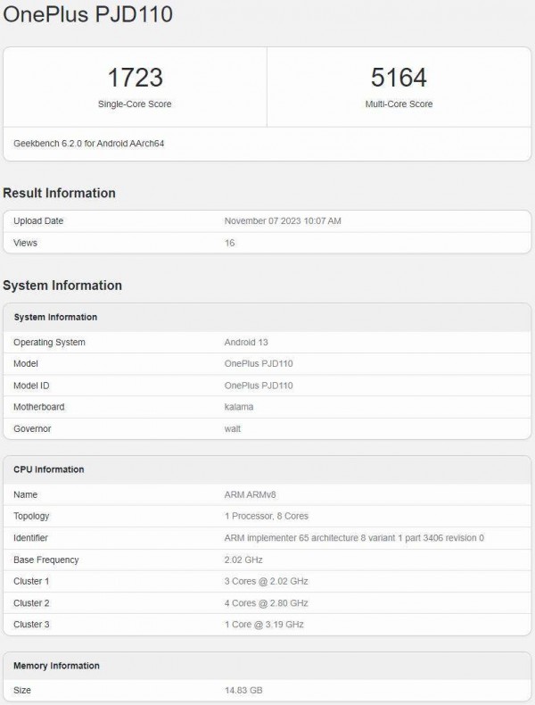 oneplus 11 5g specifications leak geekbench snapdragon 8 gen 2 android 13