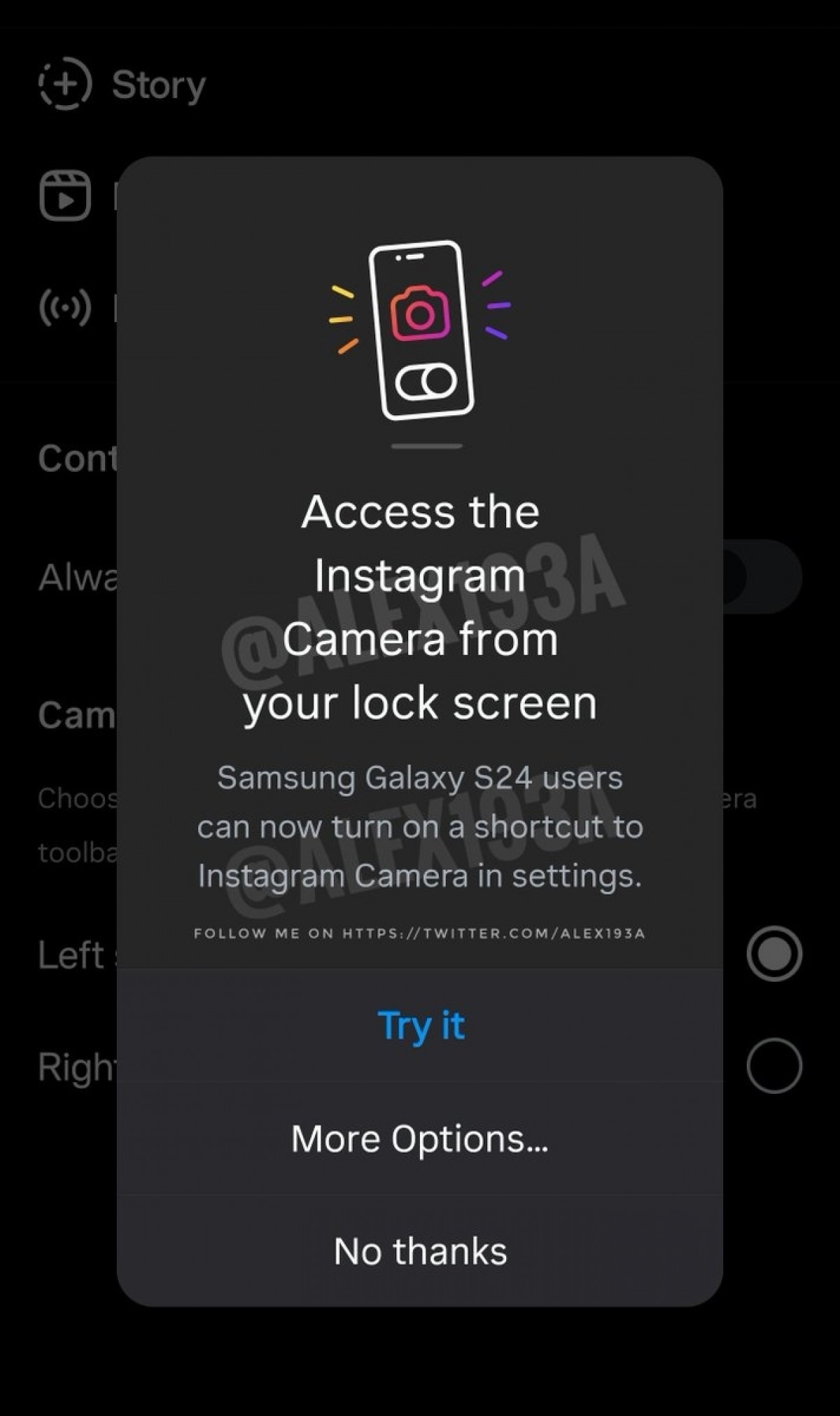 Samsung Galaxy S24 users might be able to open Instagram's camera from lock screen