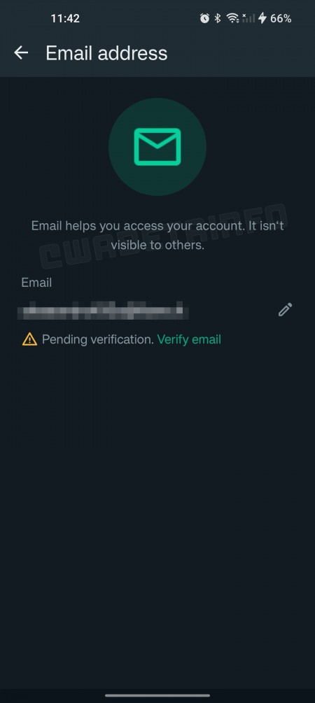 Screenshot from the email verification prompt