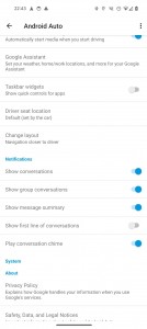 Android Auto settings for message summary