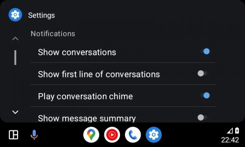 Android Auto settings for message summary