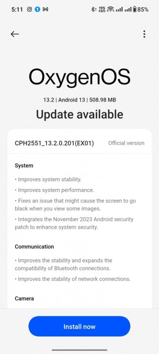 OnePlus Open OxygenOS 13.2.0.201 update's changelog