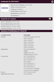 Wi-Fi Alliance certificates: Galaxy C55