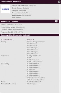 Wi-Fi Alliance certificates: Galaxy M55.