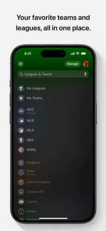 Apple Sports kullanıcı arayüzü