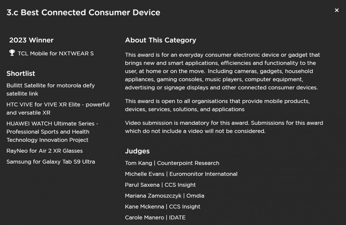 Best Connected Consumer Device category