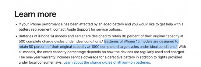 Apple iPhone battery support page