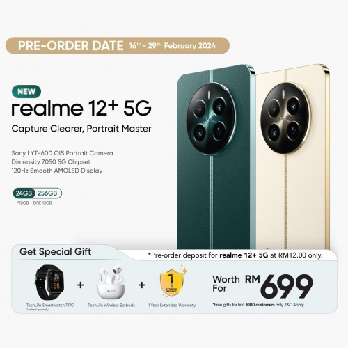 Realme 12+ 5G pre-order listing