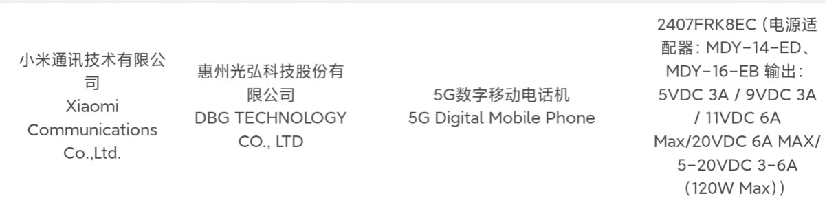 Xiaomi certifies Redmi K70 Ultra with 120W fast charging