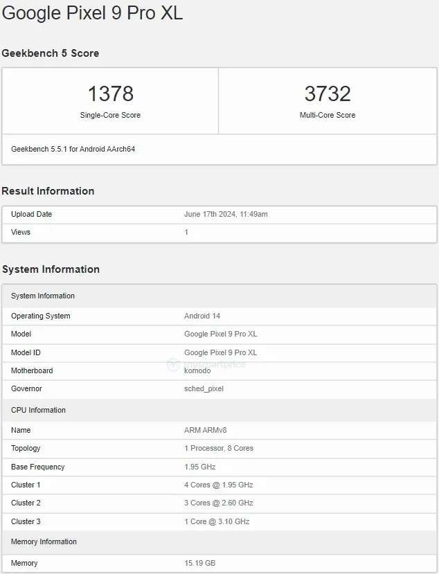 Google Pixel 9 Pro XL spotted for the first time on Geekbench