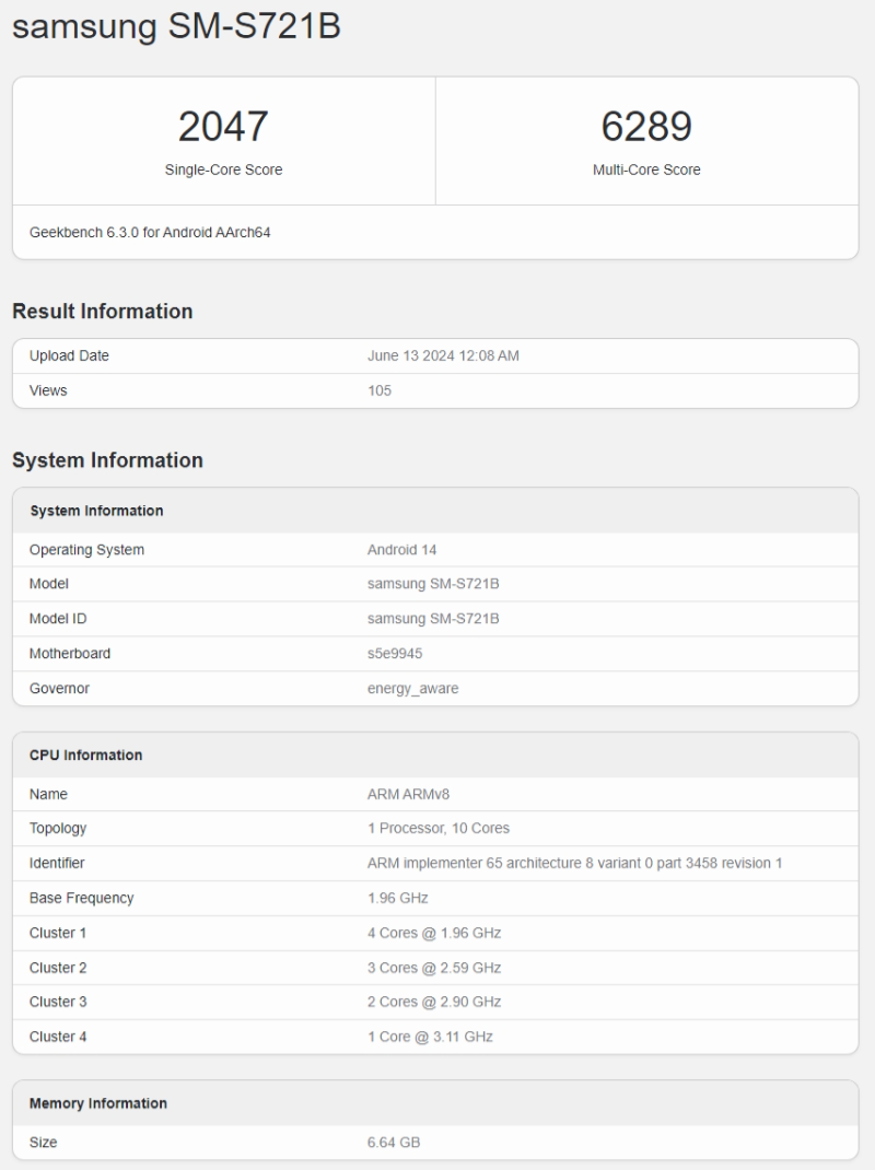 Samsung Galaxy S24 FE runs Geekbench with Exynos 2400