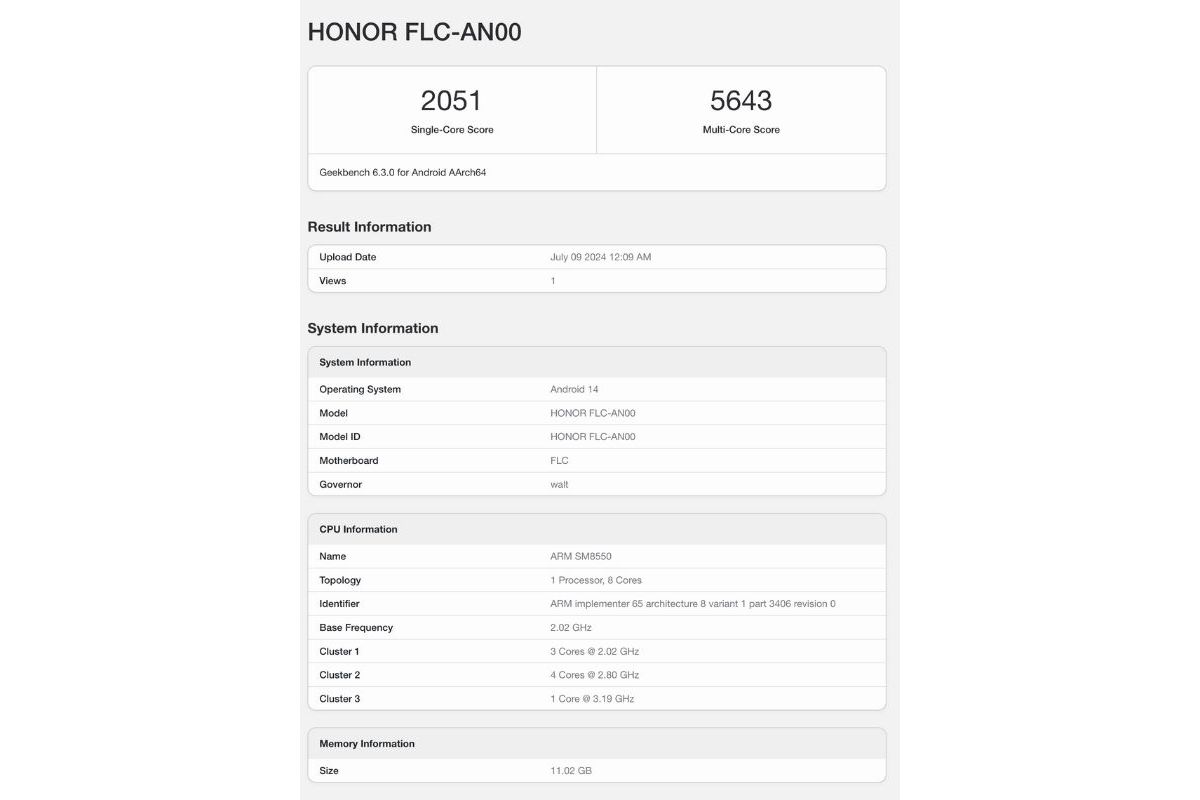 Honor Magic Vs3 запустил Geekbench и показал процессор Snapdragon 8 Gen 2