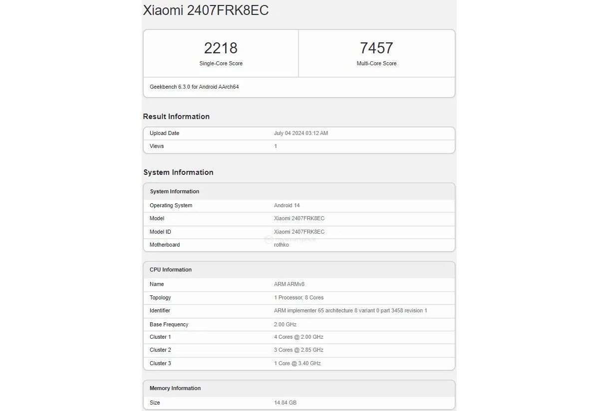 Redmi K70 Ultra останавливается на Geekbench с чипсетом Dimensity 9300+