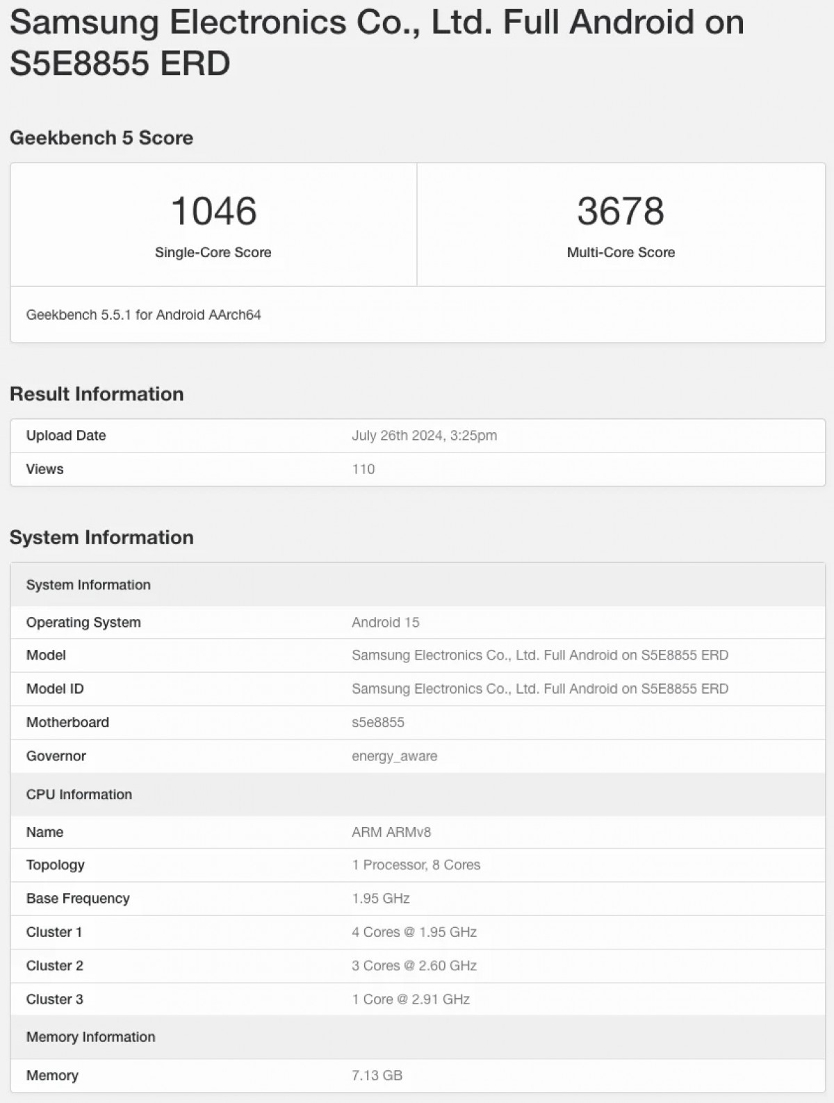 Samsung Exynos 1580 appears on Geekbench, will match 2021 flagships