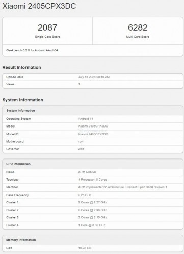 Xiaomi Mix Flip on Geekbench