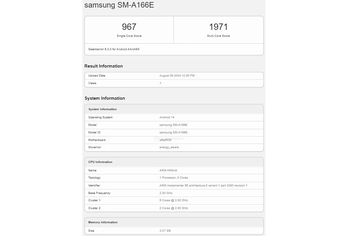 Другая версия Samsung Galaxy A16 5G запускает Geekbench с другим чипсетом