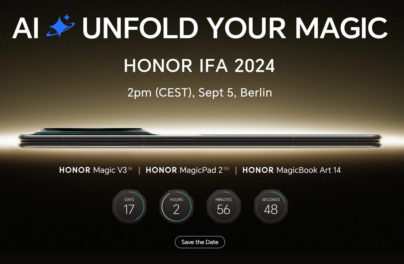 Складной флагман Honor Magic V3 дебютирует на выставке IFA в сентябре этого года.