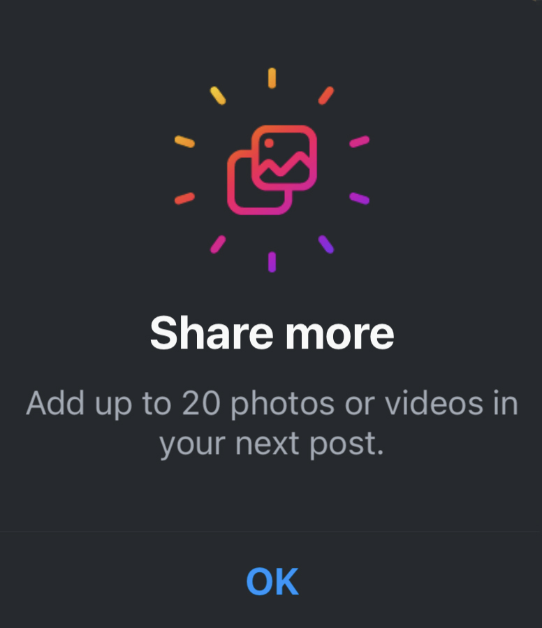 Instagram now supports up to 20 photos or videos in carousel posts