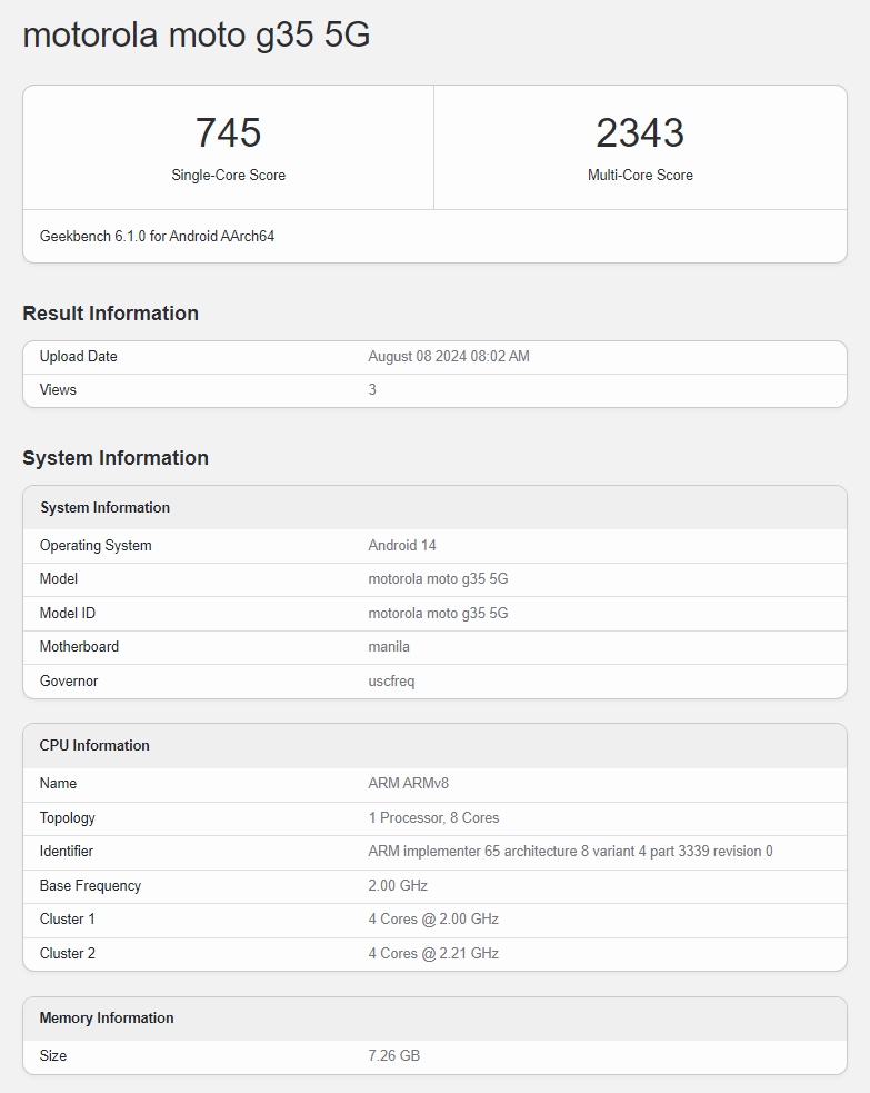 Motorola Moto G35 coming with Unisoc T760, benchmark scorecard reveals