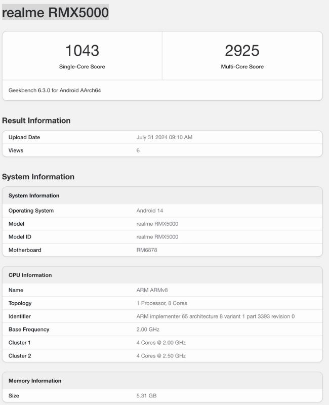 Realme 13+ appears on Geekbench with Dimensity 7300