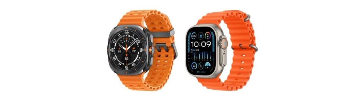 Samsung Galaxy Watch Ultra (kiri) vs. Apple Watch Ultra (kanan)