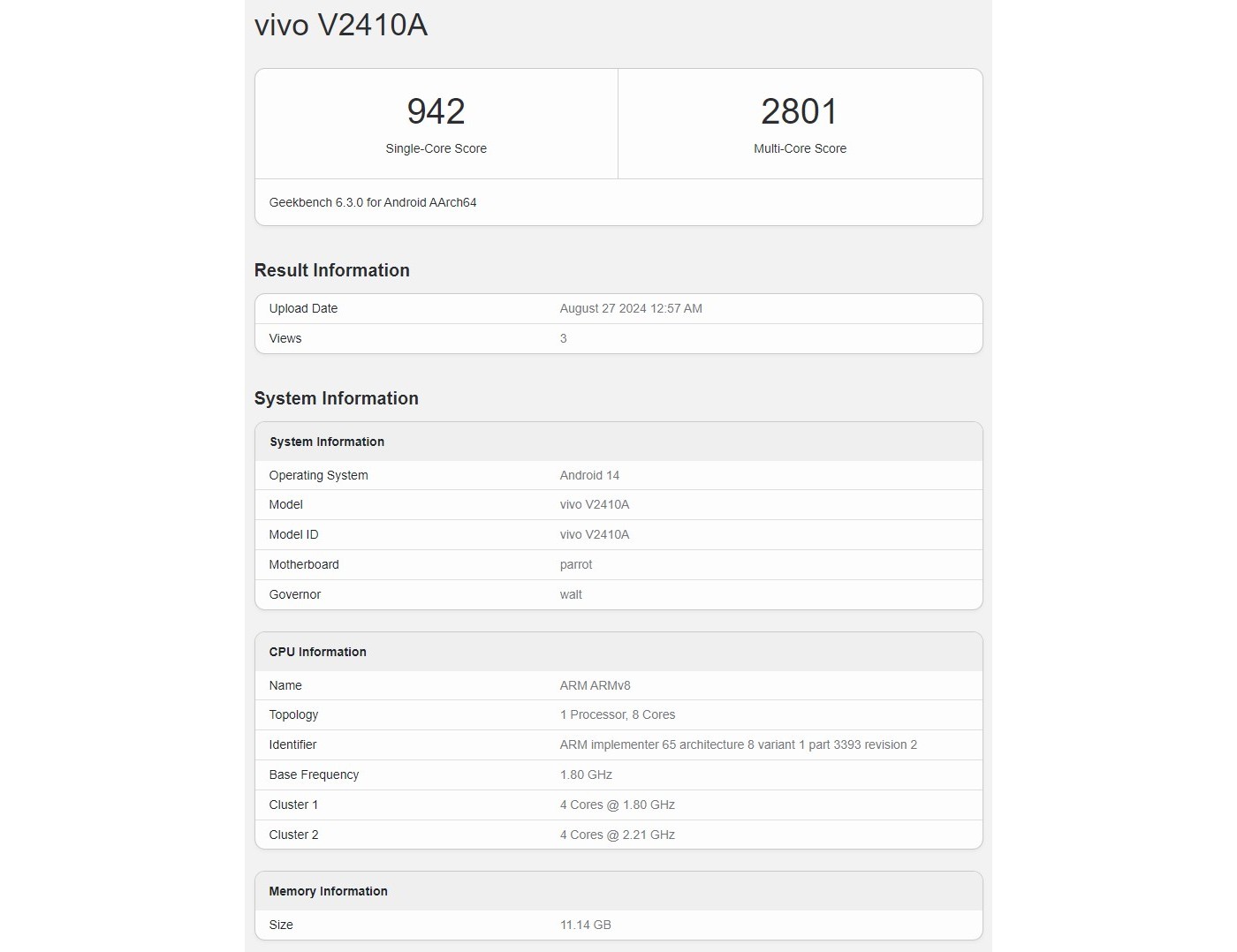 vivo Y300 Pro запускает Geekbench с процессором Snapdragon 6 Gen 1