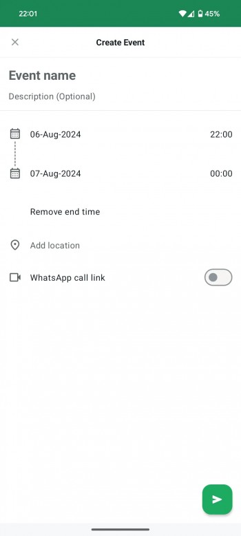 WhatsApp testing Community group chat event duration feature on Android