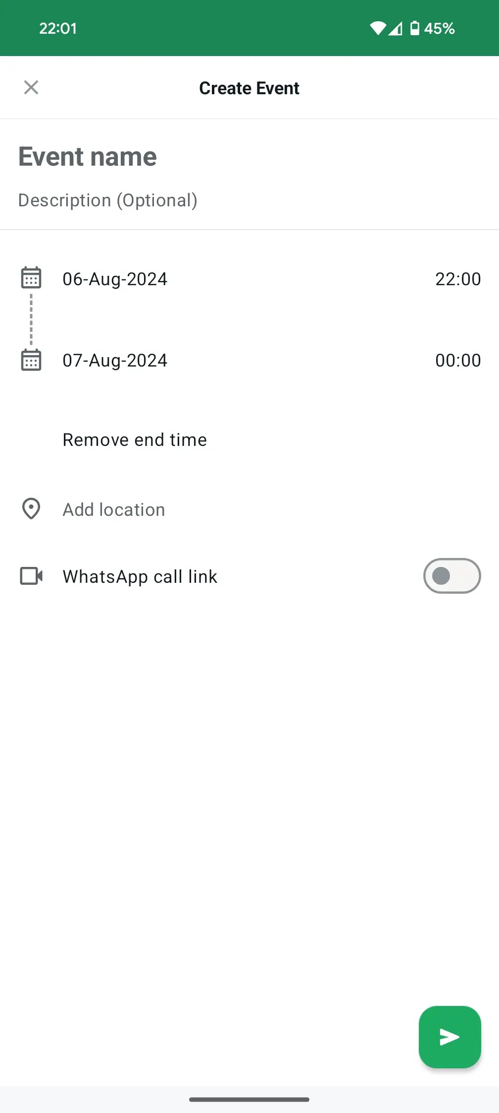 WhatsApp testing Community group chat event duration feature on Android