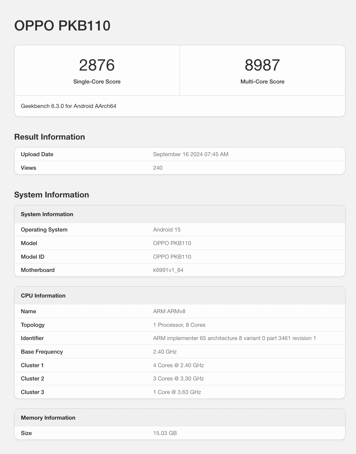 Oppo Find X8 запускает Geekbench с Dimensity 9400