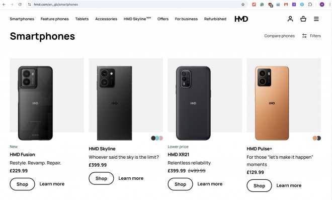 No Nokia smaretphones in sight on HMD.com Great Britain