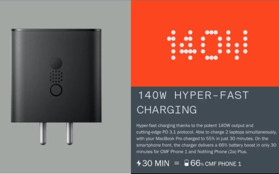 Nothing 140W GaN charger appears on Flipkart