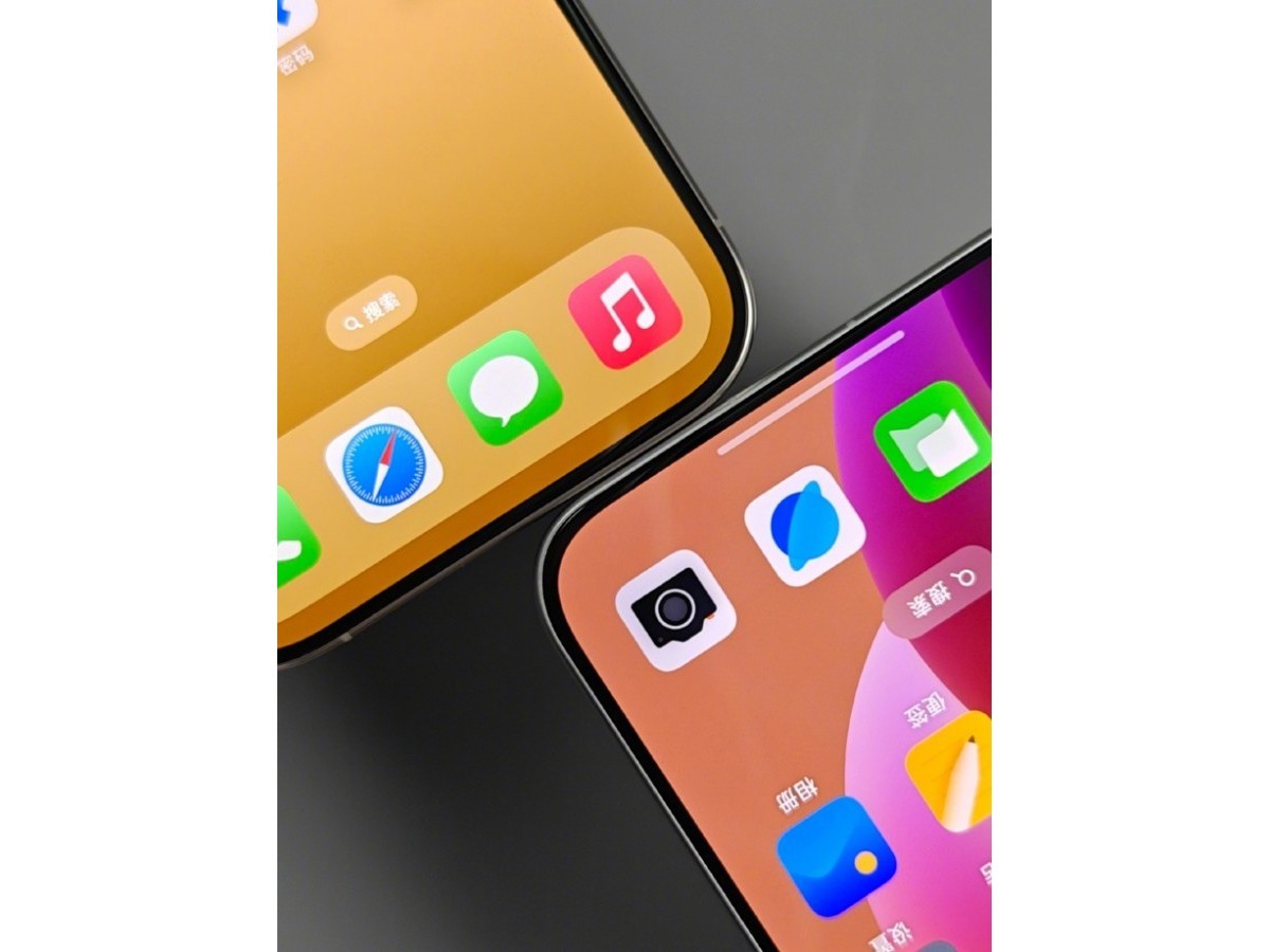 Oppo Find X8 (bottom) next to an iPhone 16 Pro (top)