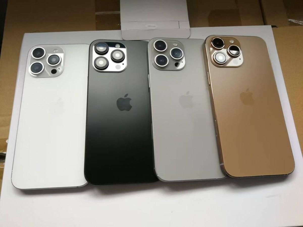 iPhone 16 Pro Max dummies in white, black, silver and gold