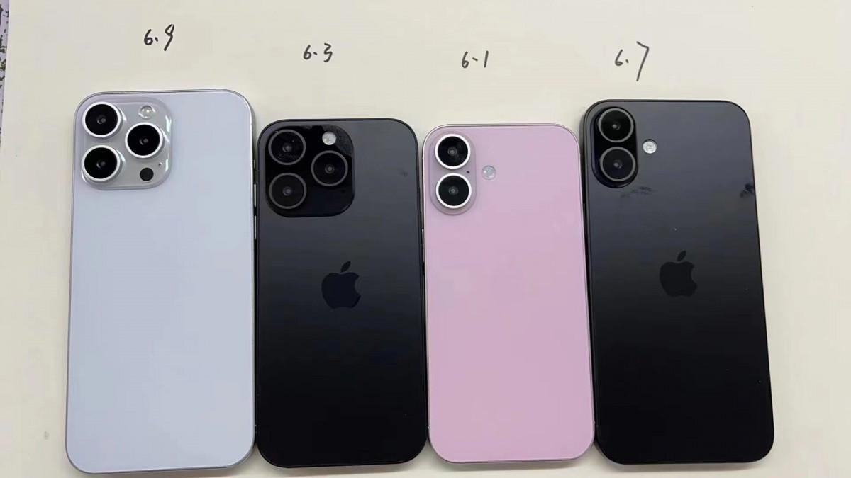 Comparação de tamanho entre os quatro modelos do iPhone 16