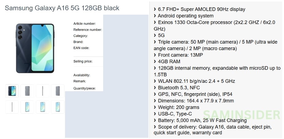 Detailed specs for Samsung's Galaxy A16 4G and 5G emerge