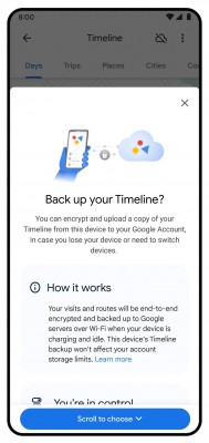 Os dados da linha do tempo agora estão armazenados no seu dispositivo