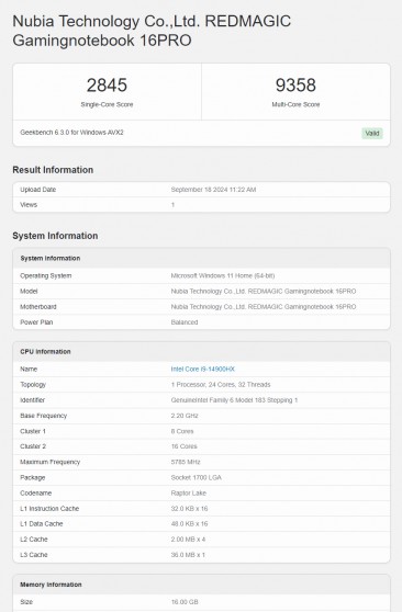 Titan 16 Pro Geekbench 6.3.0 CPU and GPU (OpenCL) scores