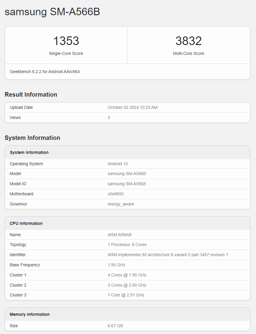 Samsung Galaxy A56 benchmark results reveal Exynos 1580's faster CPU and new RDNA GPU