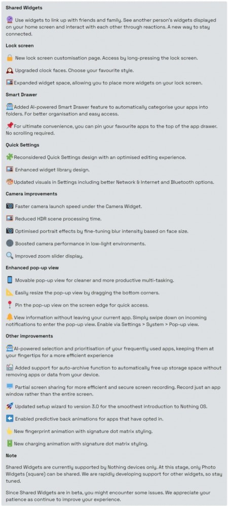 Journal des modifications de la mise à jour de Nothing OS 3.0 Open Beta 1