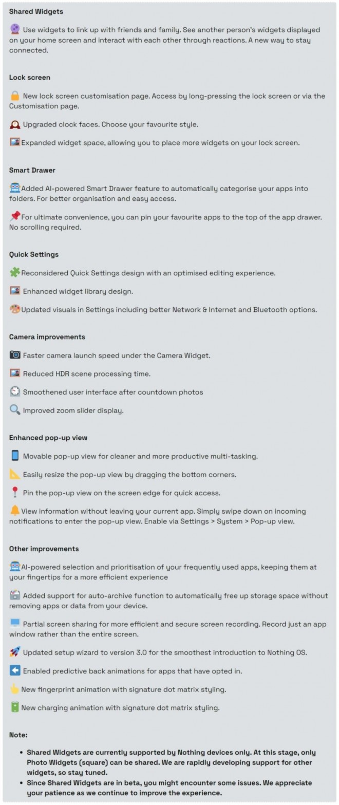 Nothing OS 3.0 Open Beta 1 update changelog