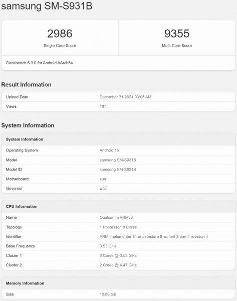 Samsung Galaxy S25’s International Model Appears on Geekbench with Snapdragon 8 Elite