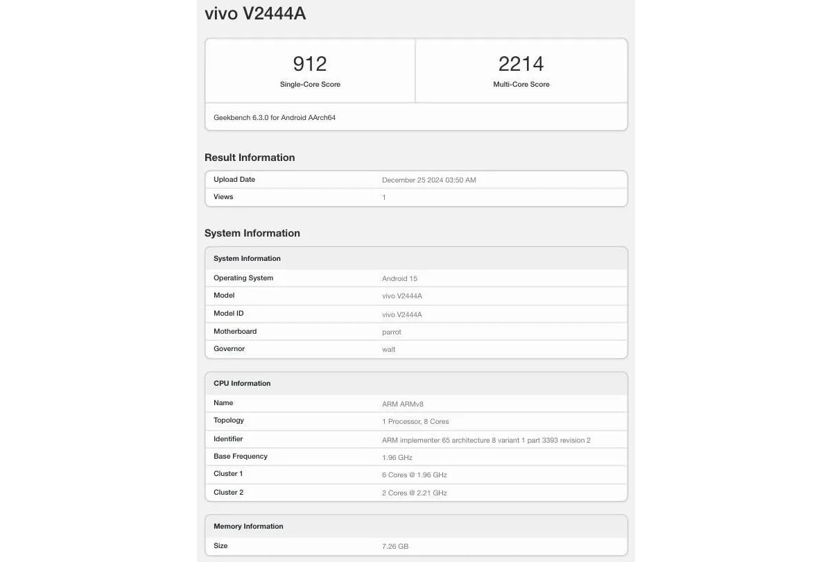 vivo Y39 runs Geekbench, may be Jovi branded in some places