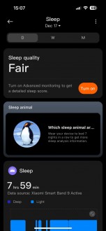 Sleep data from the Smart Band 9 Active within the Mi Fitness app