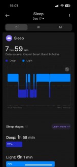 Sleep data from the Smart Band 9 Active within the Mi Fitness app